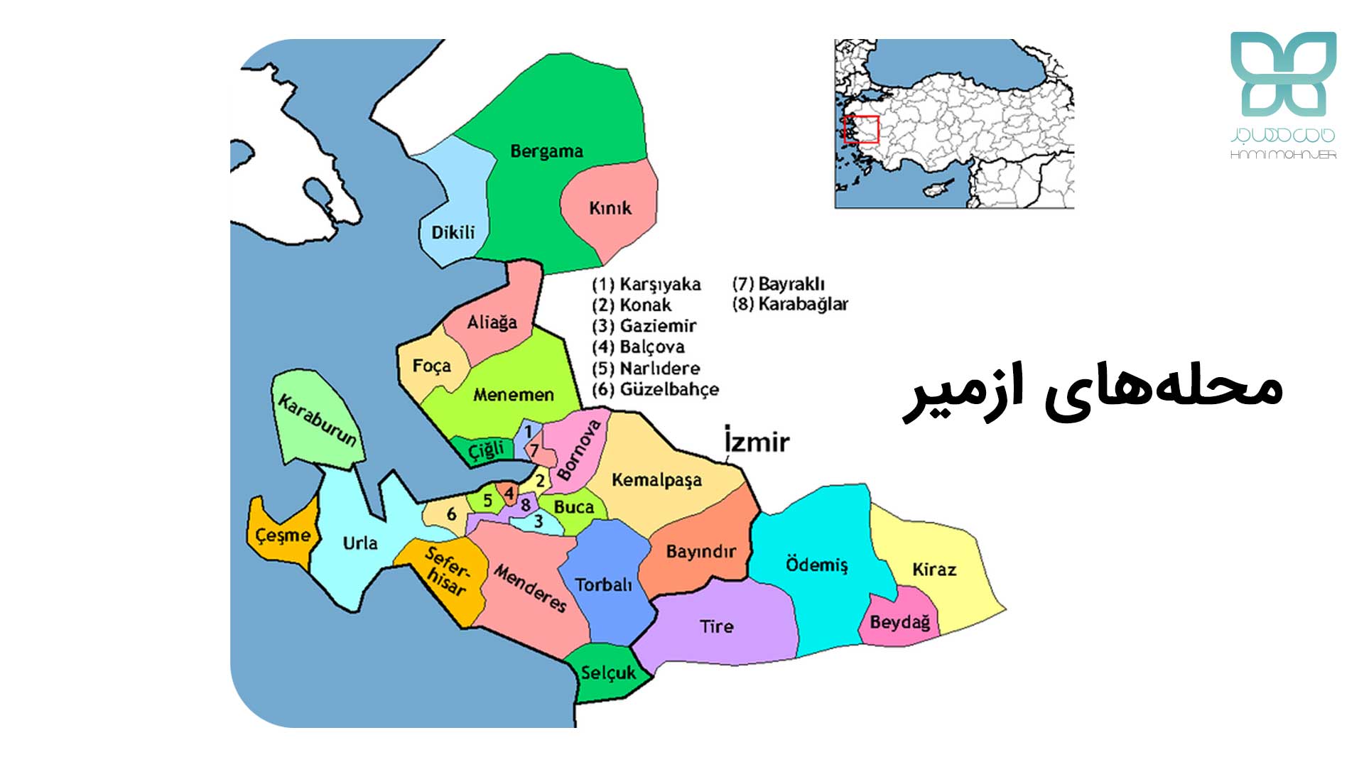 نقشه مناطق ازمیر ترکیه