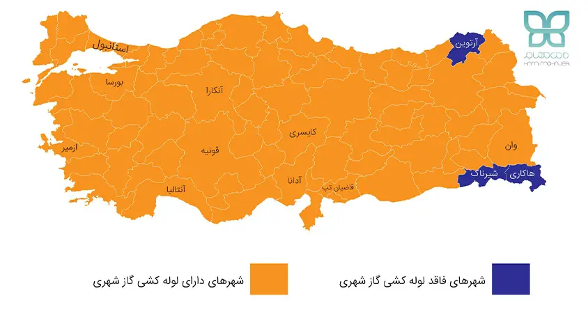 نقشه لوله کشی گاز شهری ترکیه